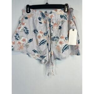 Vanilla Star Gray‎ Floral Linen & Viscose Shorts LARGE NWT